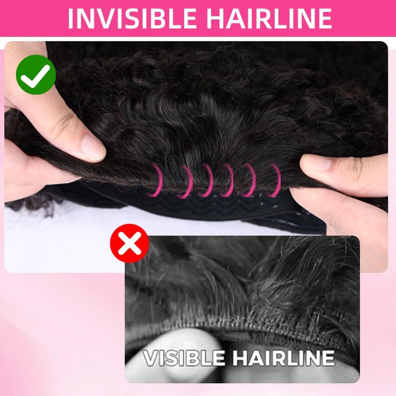 Perismodа Burmese Curly Half Wig - Glueless Human Hair with 200% Density | 18-Inch Kinky Curly Style