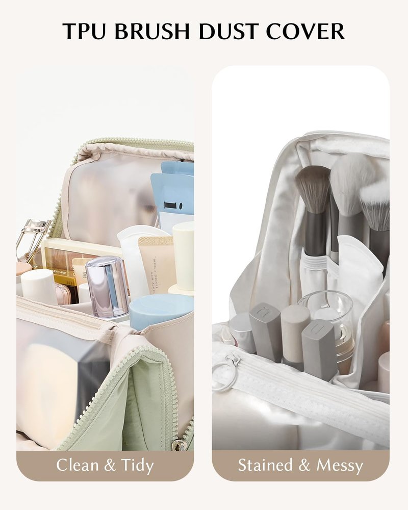 EACHY Standing Makeup Bag - Large Waterproof Cosmetic Bag & Toiletry Bag Organizer with Phone Holder, Detachable Dividers, Wipe-Clean Brush Pouch for Women