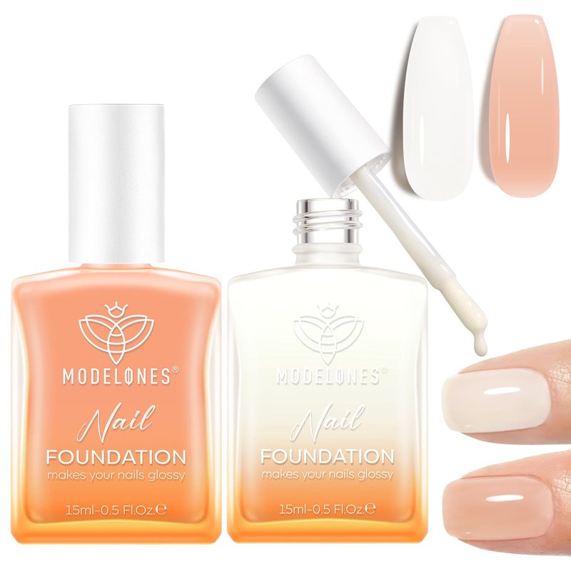 modelones Nail Strengthener and Growth 2 Pcs Milky White Nude Orange Nail Polish Kits Nail Hardener Extra Strong and Growth Nail Repair for Damaged Nails Care for Women Gifts 30ml