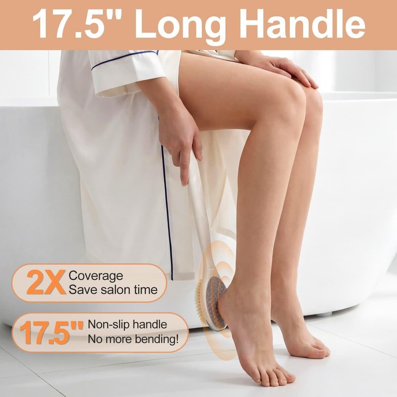 BUBBLEDANCE® Foot Scrubber & Callus Remover, 2-in-1 Long Handle Foot Brush with Stainless Steel Scraper and Hard Nylon Bristles, Exfoliating Feet Scrubber Dead Skin Remover for Shower