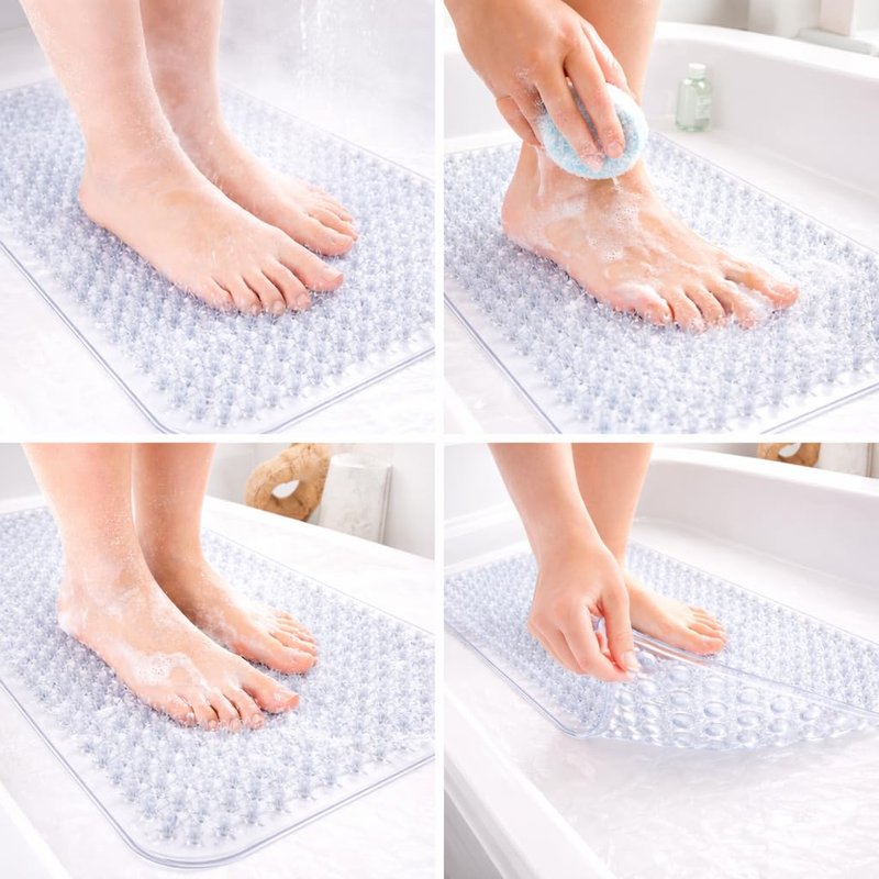 Grass Textured Spa Quality Foot Scrubber Bath Mat Bathroom Tub & Bath Mat Anti-Slip 24.5" x 13.5" Clear