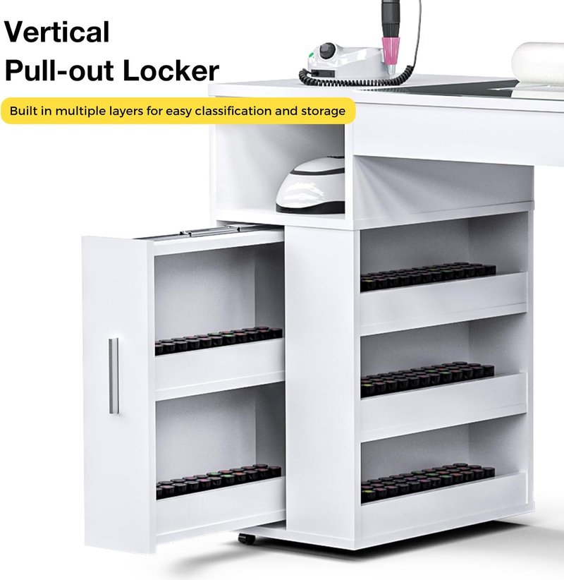 Manicure Table - Nail Desk with Glass Top & Dust Collector | Beauty Salon Workstation in White