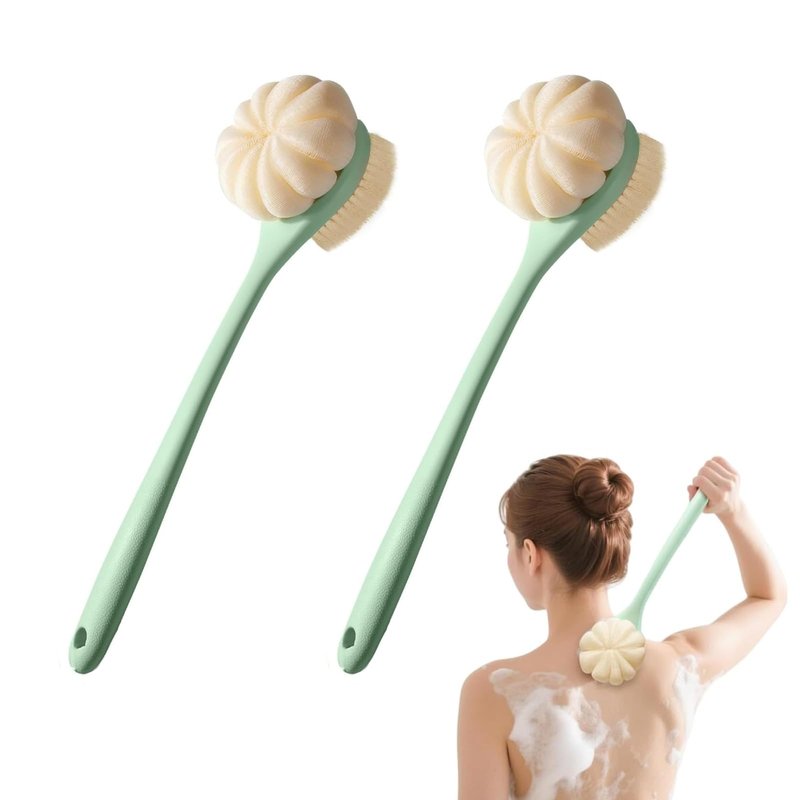 2 PCS Bath Brush Long Handle for Shower, Back Scrubber for Shower, Reversible Loofah Back Shower Brush for Men and Women (Pink)