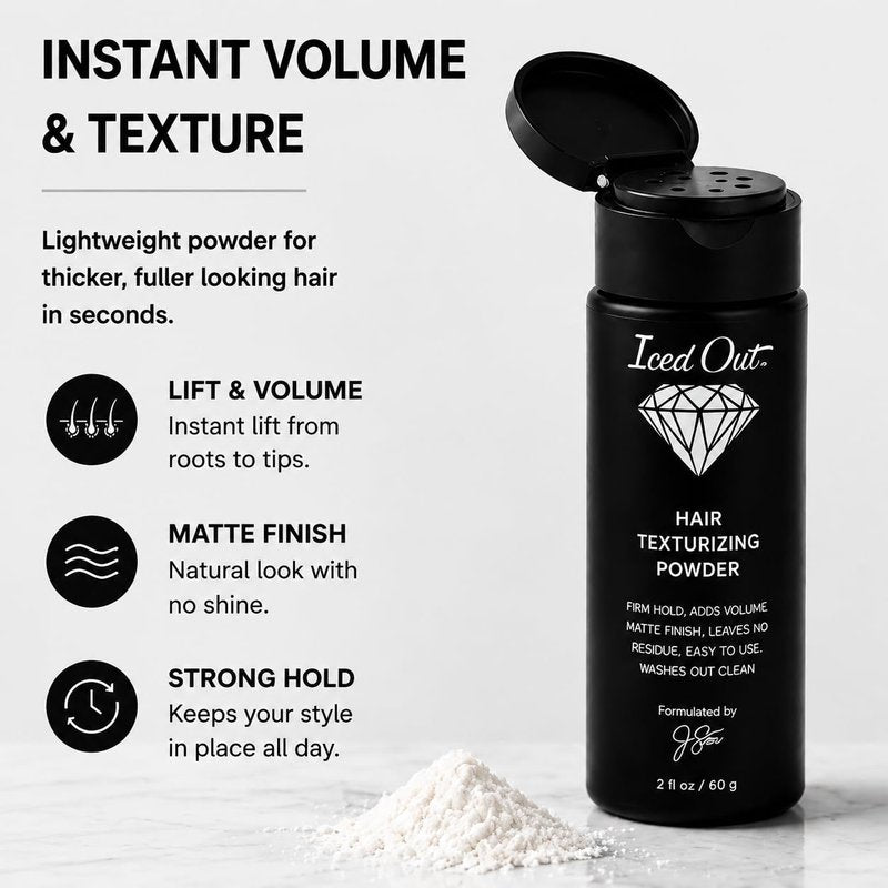 Skiennix Iced Out Texturizing Powder for Men - Firm Hold & Instant Volume | Matte Finish, No Residue, Easy Styling (2oz)