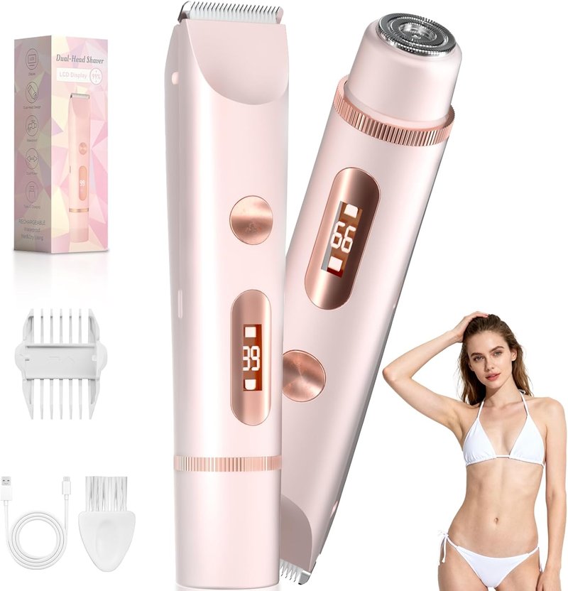 Bikini Trimmer for Women - Waterproof Electric Razor for Sensitive Areas | USB-C Rechargeable, Petal Pink with LED