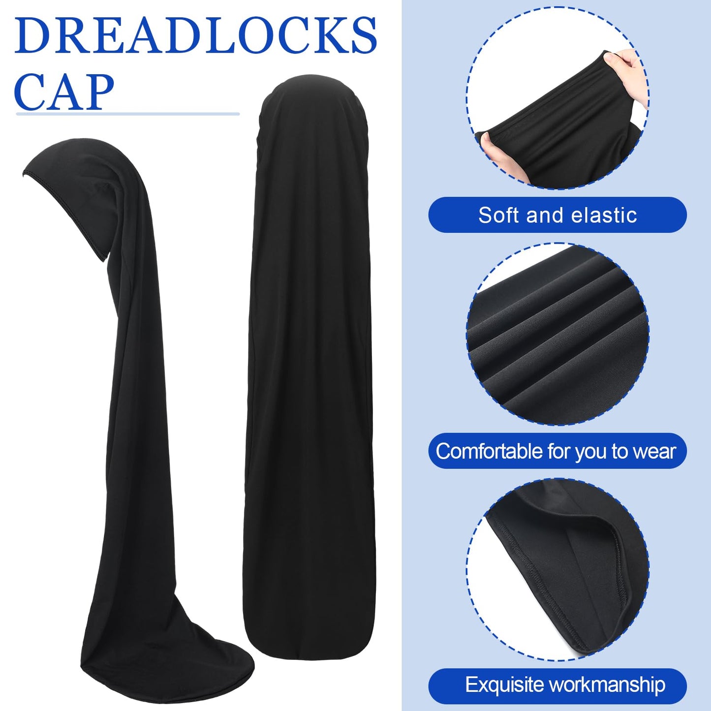 Twistover 2 Pcs Jumbo Dreadlock Cap Hair Dreads Head Wrap Dreadlock Wraps for Dreads Hair Accessories for Men Women Sleeping(Black, Gray,37 Inches)