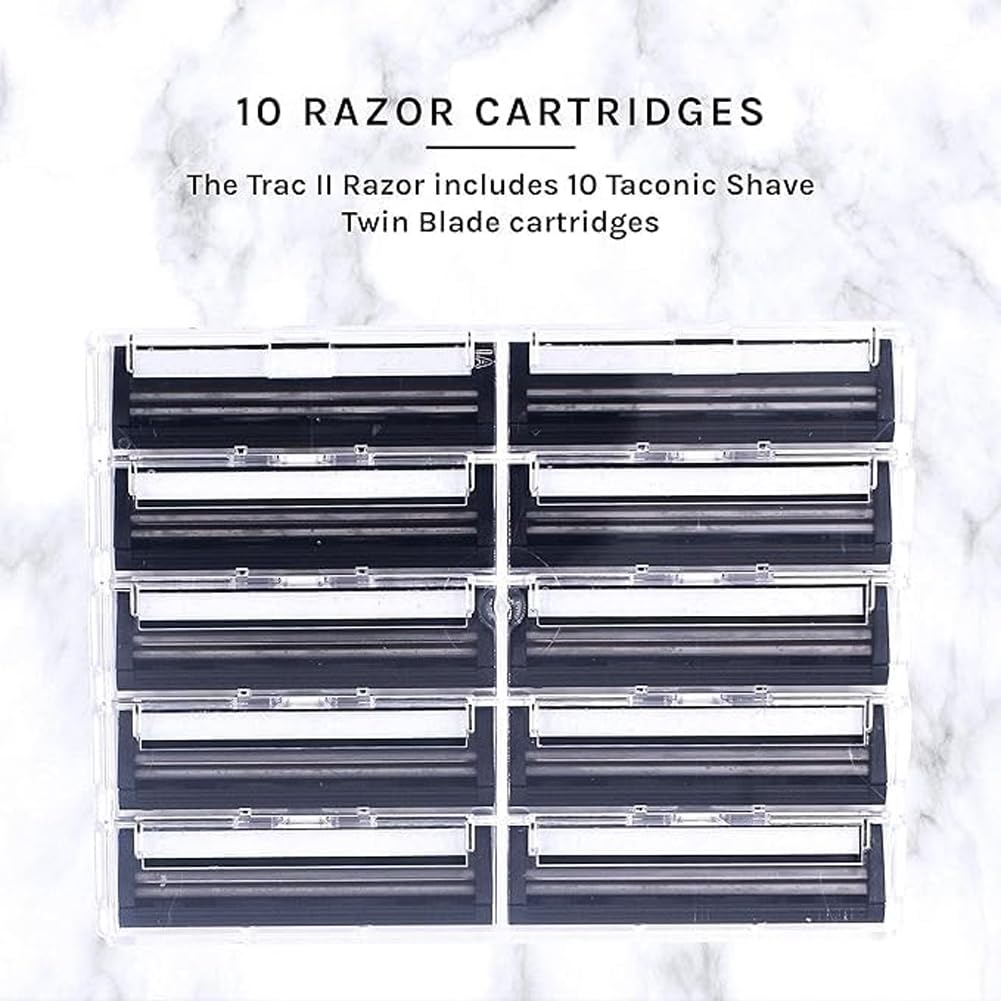 Taconic Shave Twin Blade Cartridge Razor - Heavyweight All Metal Non-Pivoting Design | 10 Cartridges Included