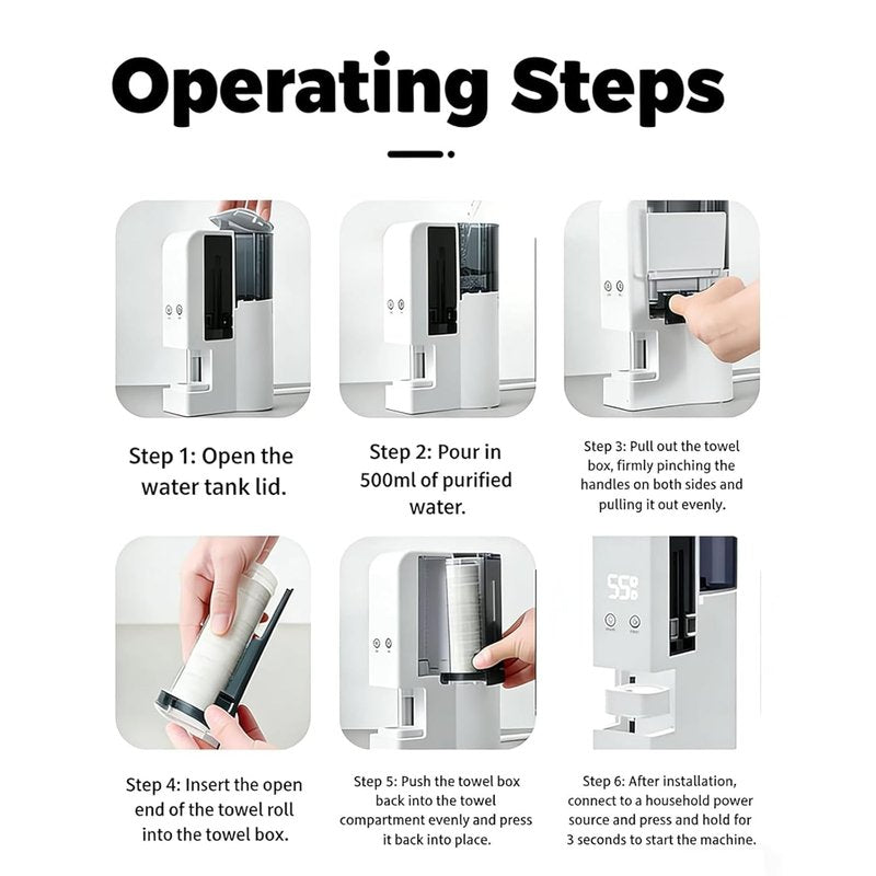 **5s Fast Hot Towel Dispenser - 500ml Auto-Dry Heater with Constant 55°C | Includes 40 Compressed Towels**
