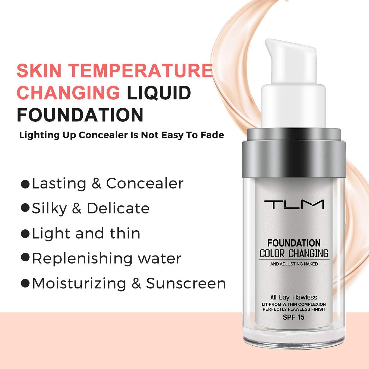 TLM Colour Changing Liquid Foundation - Wrinkle Hiding BB Cream | Moisturizing Fluid for All Skin Tones, SPF 15, 2-Pack