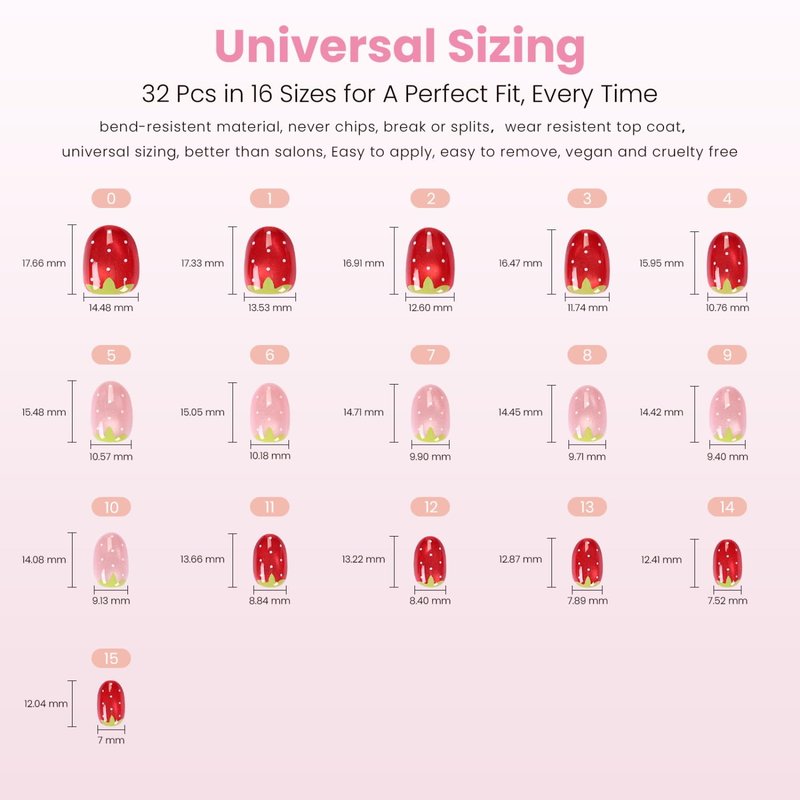 Nail Reformation Press On Nails, Strawberry Candy | Red & Pink Extra Short Round Fake Nails with Velvet Cat Eye Shimmer, Reusable Stick On Nails Kit - 32 Pcs in 16 Sizes, Manicure Gifts for Women