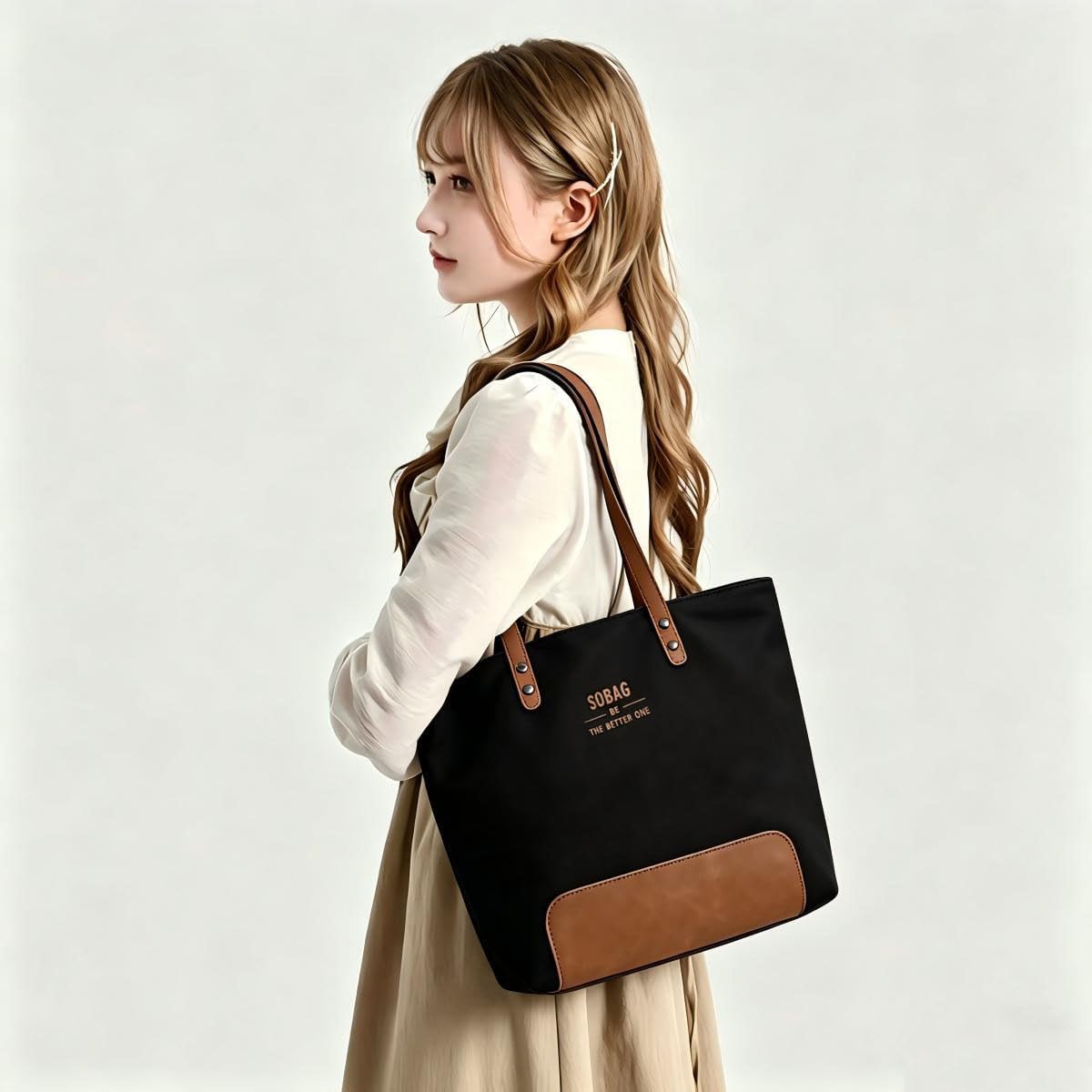 Tote Bag for Women - Canvas Handbag with Zipper & Multiple Pockets | Ideal for Office & Casual Use