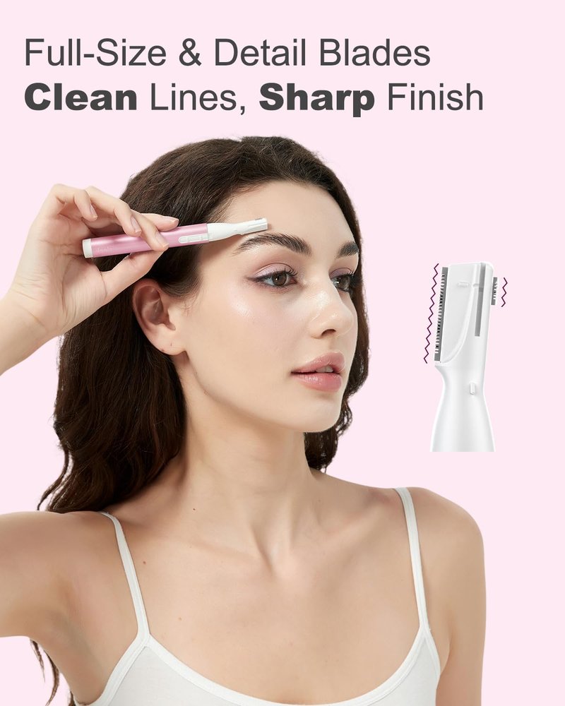 aisleek Eyebrow & Facial Hair Trimmer, Precision Detailer with Rinseable Blade, Battery Operated, Double-Sided Razor for Fine Hair, Chin & Peach Fuzz, Compact Pen Size, Safe & Gentle Touch-ups