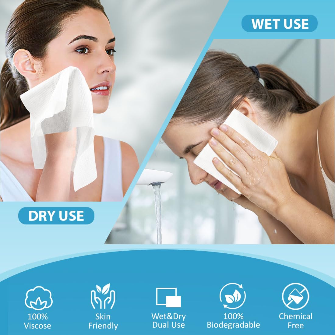 HOMEXCEL Face Towels 50 Count, Disposable Makeup Remover Wipes, Super Soft Biodegradable Dry Facial Hand Clean Facial Towels Wash Cloth