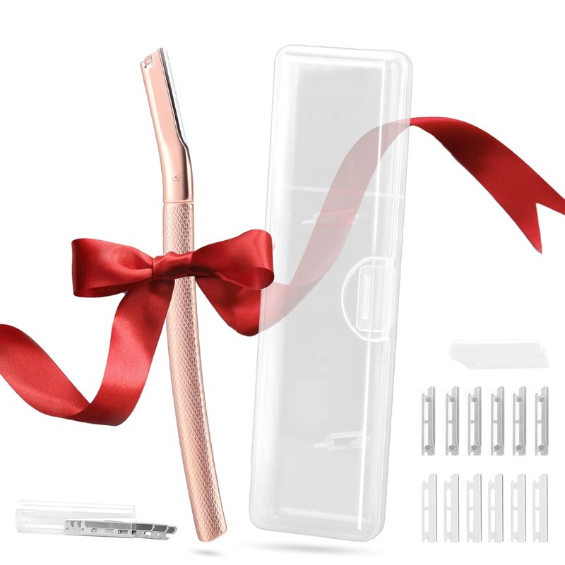AIBRIT PRO Dermaplaning Tool - Professional Facial Razor for Peach Fuzz & Eyebrows | 12 Replaceable Blades, Silver