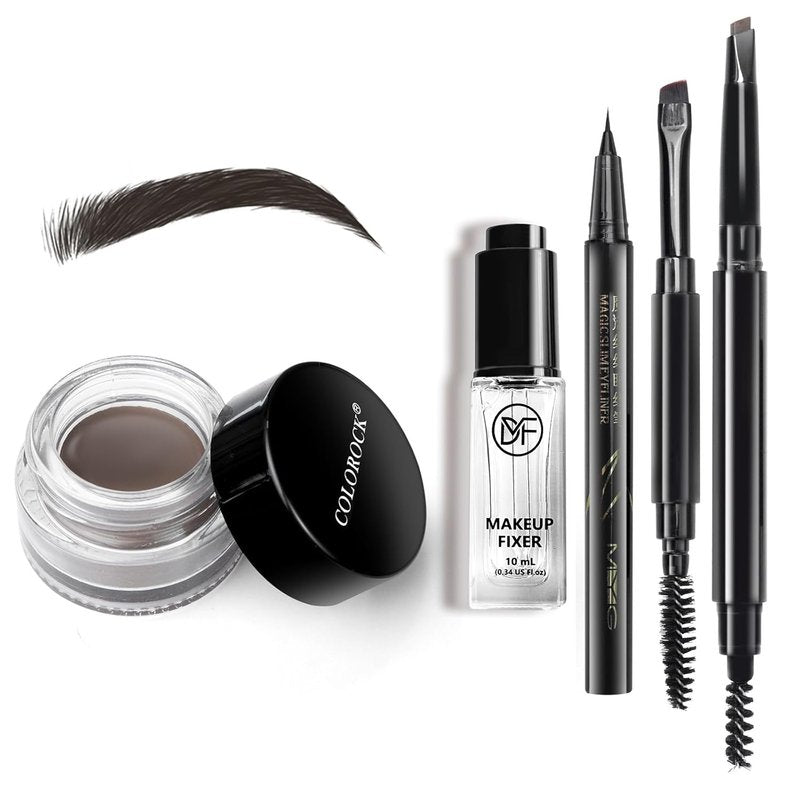 Eyebrow Pomade Pencil Kit - Waterproof Mixing Liquid & Dual-Ended Brush | Dark Brown