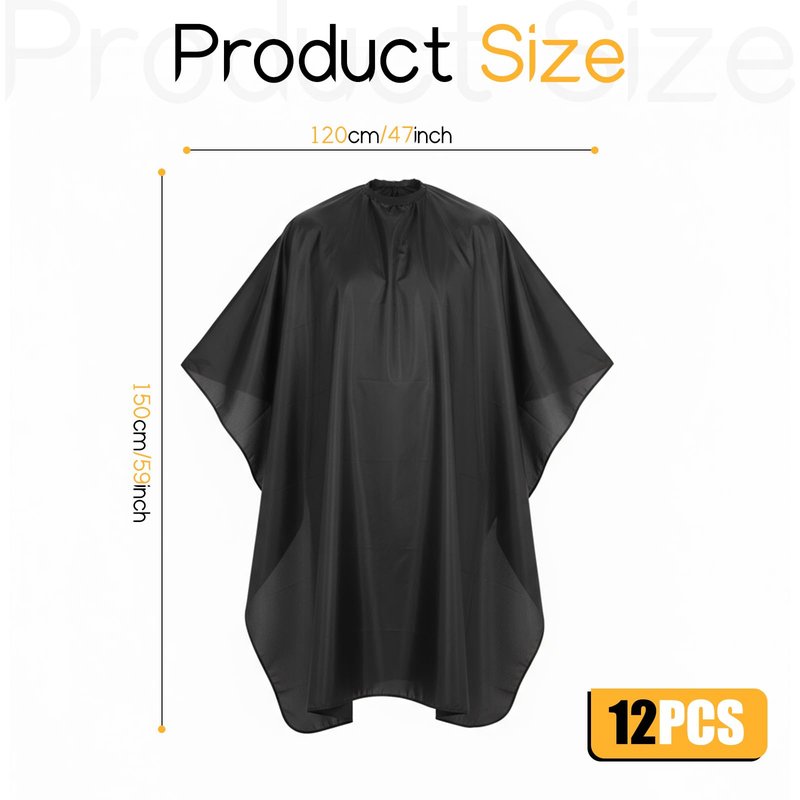 SHENLIU 12 Pcs Black Hair Cape, Large Hair Cutting Salon Cape Waterproof Shampoo Capes with Snap Closure nti Static Barber Client Capes Haircut Apron for Women Men HairStylist and Home Use, 59x47 In