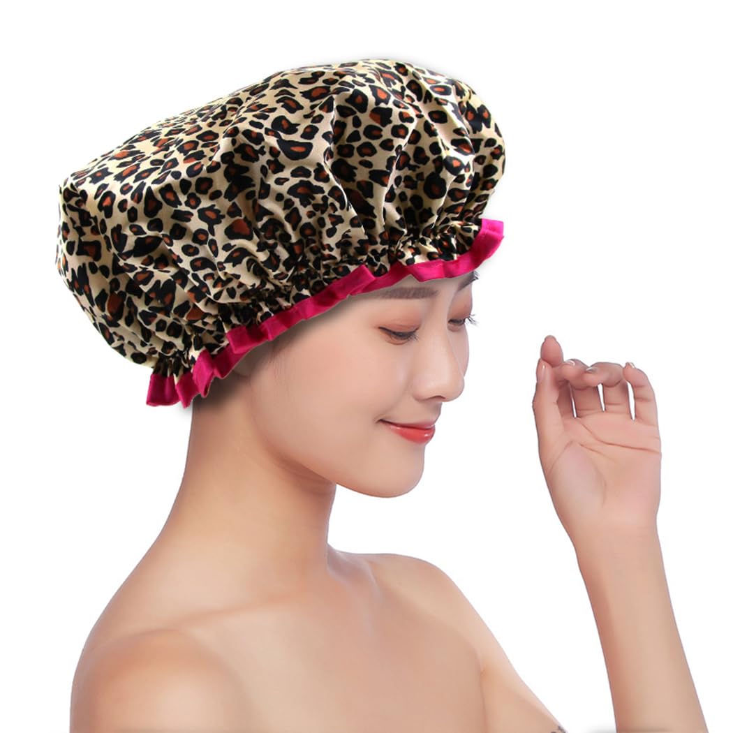 ZKLLGHE Shower Cap for Women,1 Pcs Shower Hat Waterproof-Double Layer-Reusable Elastic Bath Caps for Girls Spa Home Use,Hotel and Hair Salon …