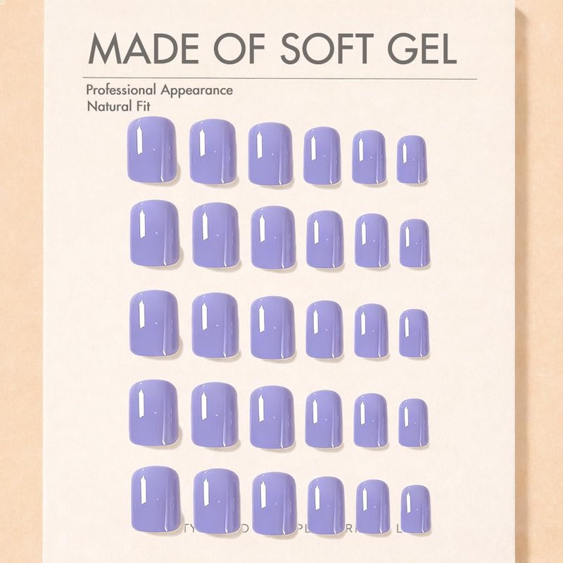 KQueenest Lilac Press On Nails Short Square, 30 Pcs Sturdy Reusable Fake Nails Kit with Nail Glue & Adhesive Tabs, Glossy Soft Gel Glue On Nails for Women, Beginners, At-Home Manicure