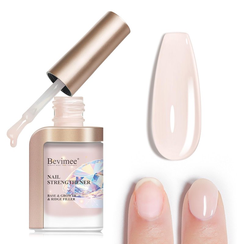 Bevimee Nail Strengthener Natural Nails Hardener Extra Strong and Growth Nude Nail Repair Strengthening Polish Ridge Filler for Weak and Damaged Nails 12ML
