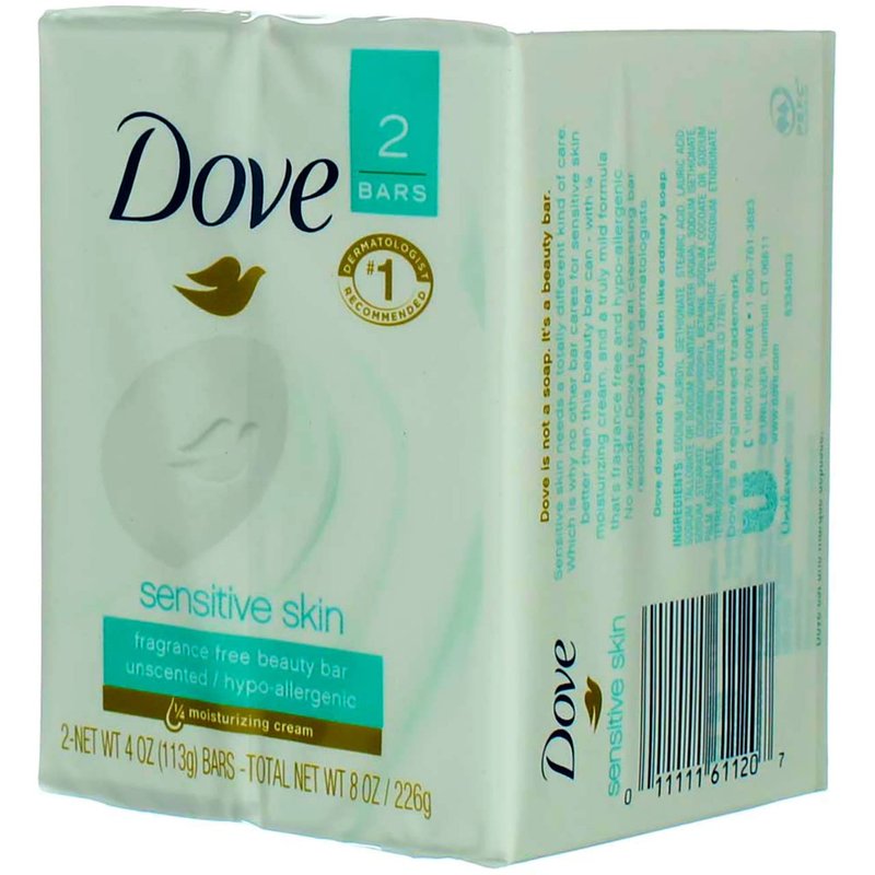 Dove Sensitive Skin Unscented Hypo-Allergenic Beauty Bar 4 oz, 2 ea (Pack of 8)