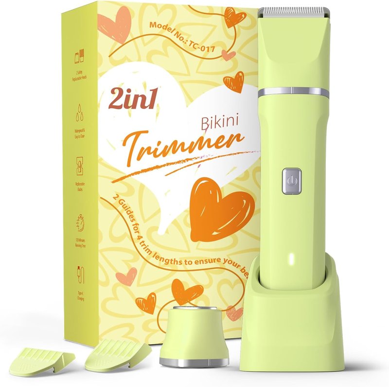 Bikini Trimmer for Women - Wet/Dry Electric Razor with Dual Head, IPX7 Waterproof, Cordless Rechargeable | Perfect for Bikini Line & Underarms