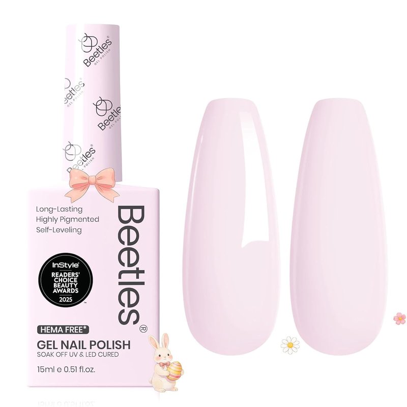 Beetles Pink Gel Polish - Hema Free Cream Puff 15ML Full Size/0.51Fl Oz, Pastel Light Pink Gel Nail Polish, Soak Off UV LED Lamp Nail Art, Long-Lasting Manicure Salon DIY Home Bright Summer Nails