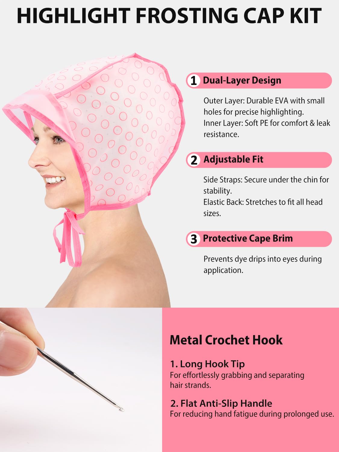 YOOVR 19PCS Hair Bleach Highlighting Kit with Hair Dye Brush and Bowl Set Color Whisk, Highlight Frosting Cap with Hook, Disposable Gloves Capes, Home Use Salon Tools for Hair Bleaching Coloring Dying