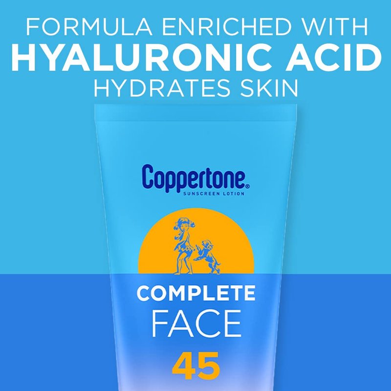 Coppertone Complete Face Sunscreen Lotion SPF 45, Weightless and Oil-Free, Water Resistant Sunscreen with Proven UVA/UVB Protection, 2.5 Fl Oz Tube
