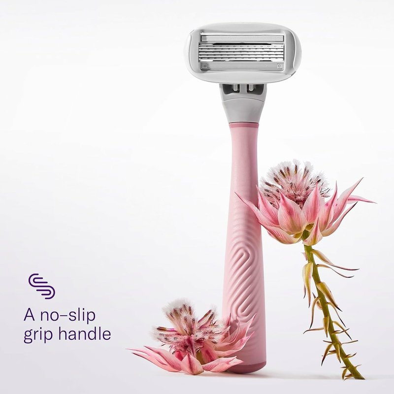 Flamingo Shaving Razor Set for Women - Original Handle, 4 Blade Refills & Shower Holder | Rose Color