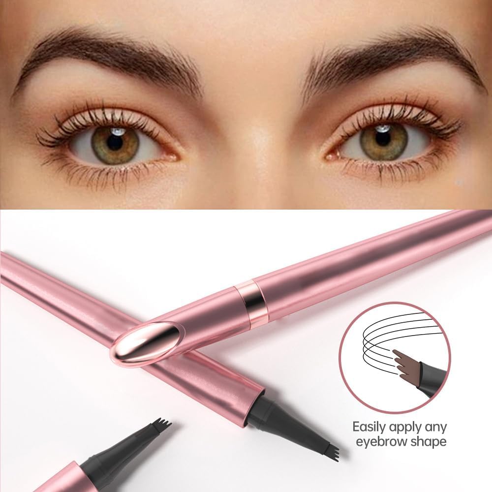 Waterproof Eyebrow Pen, 3D Microblading Eyebrow Pencil, Waterproof Eye Brow Pen with 4 Tip, Long-Lasting Smudge-Proof & Natural Eyebrow Definer for All-Day Wear (Dark Brown)