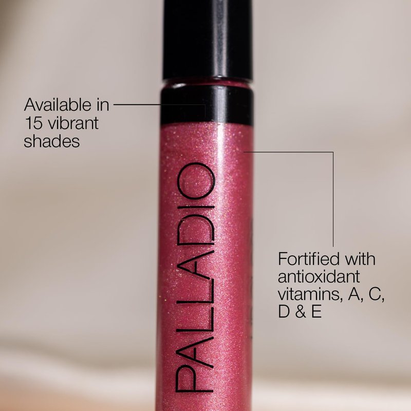 Palladio Lip Gloss, Non-Sticky Lip Gloss, Contains Vitamin E and Aloe, Offers Intense Color and Moisturization, Minimizes Lip Wrinkles, Softens Lips with Beautiful Shiny Finish, Passion Pink