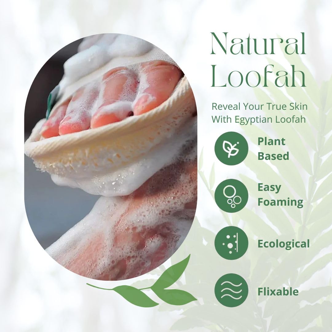 NileCart Natural Loofah for Men - 2 Pack Egyptian Luffa Sponge Pads - Natural Body Exfoliator Scrubber for Bath & Shower (Black)