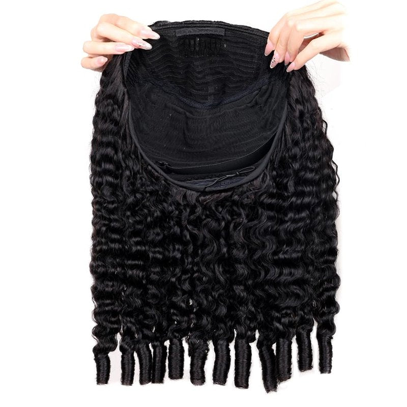 Perismodа Burmese Curly Half Wig - Glueless Human Hair with 200% Density | 18-Inch Kinky Curly Style