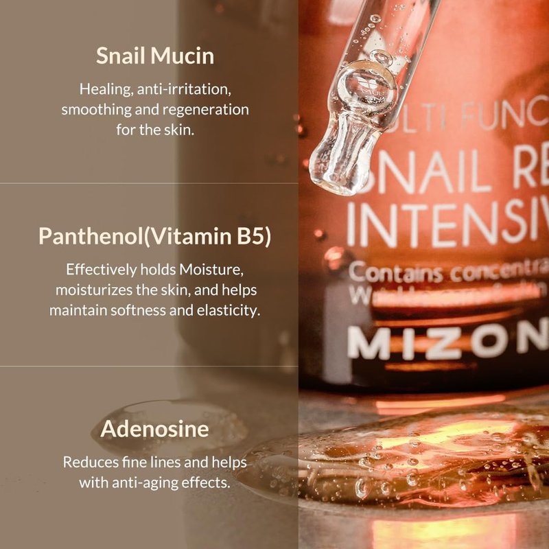MIZON Snail Mucin Repair Ampoule Korean Snail Serum with Hyaluronic Acid Peptides & Vitamin E Hydrating Snail Skincare for Elasticity & Glass Skin Look (1.01 fl oz)