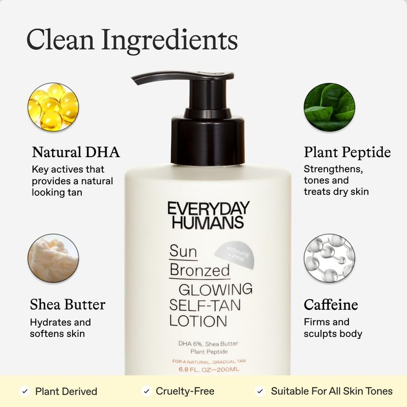 Everyday Humans Sun Bronzed Gradual Self Tanning Lotion - Moisturizing & Firming 6.8 fl. oz | Streak-Free Formula with Peptides, Vetiver & Santal