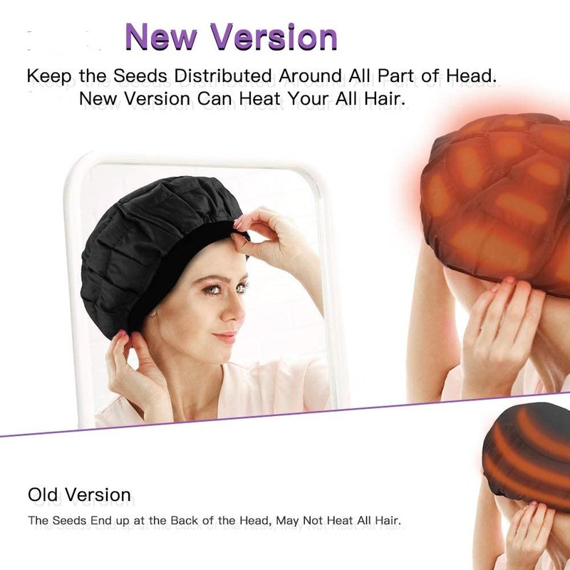 Beautybaby Cordless Deep Conditioning Heat Cap, Microwavable Treatment Steaming Heat Cap for Thermal Spa Curly Hair, 100% Natural Cotton Flaxseed Seed Interior