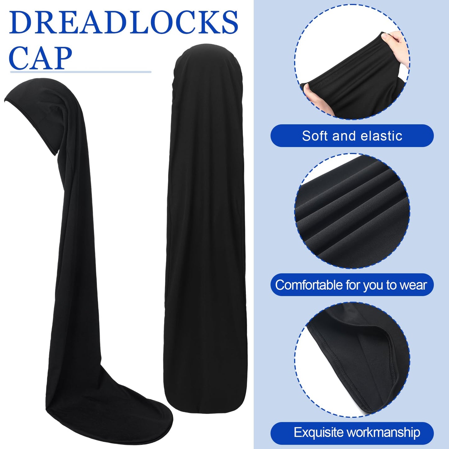Twistover 2 Pcs Jumbo Dreadlock Cap Hair Dreads Head Wrap Loc Wraps for Dreads Hair Accessories for Men Women Sleeping(Black,Black,50 Inches)