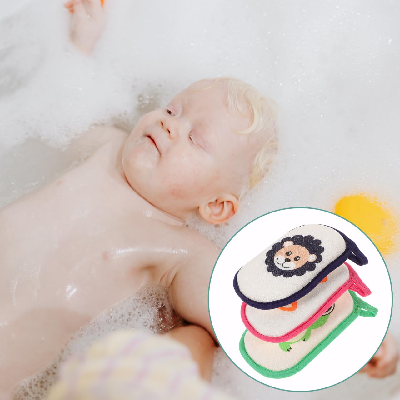JECOMPRIS Baby Bath Sponge 3-Pack Cartoon Animal Infant Bath Scrubber Soft Newborn Sponge for Gentle Body Cleaning and Massage with Hanging Hook