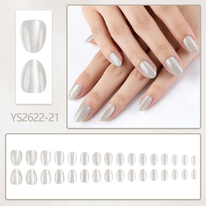 Short Almond Press on Nails White Glitter Fake Nails Shiny Nail Press ons Design Glossy Full Cover Stick on Nail for Women Manicure 32Pcs