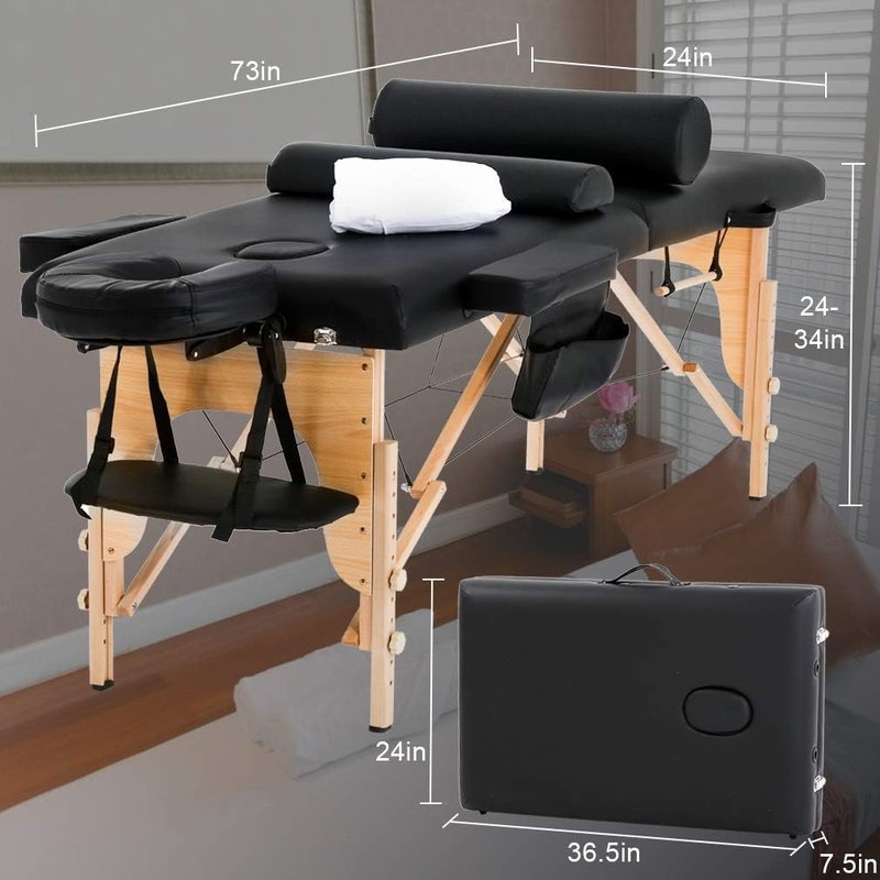 BestMassage Portable Massage Table - 24 Inch Wide, Height Adjustable, Includes Towel Hanger & Bolsters