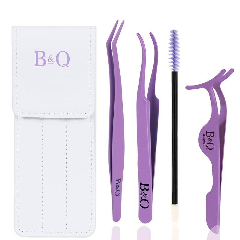 Eyelash Applicator Tool Kit - 3 PCS Lash Tweezers for Easy Eyelash Extensions | Purple