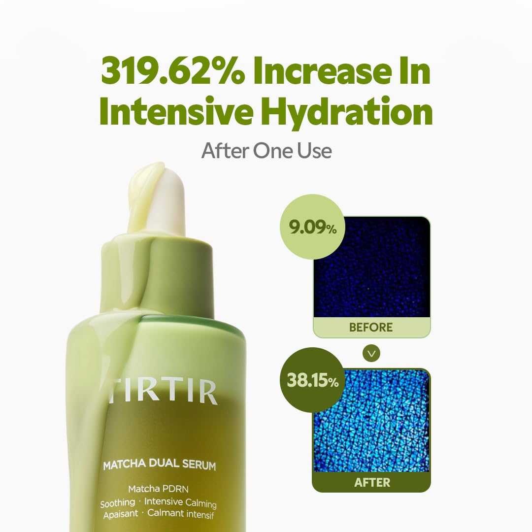 TIRTIR Matcha Dual PDRN Serum - Soothing Red Skin Relief & Glass Skin Glow | 20,000ppm Vegan Matcha, 5% Niacinamide, Hydrating Formula for Sensitive & Acne-Prone Skin