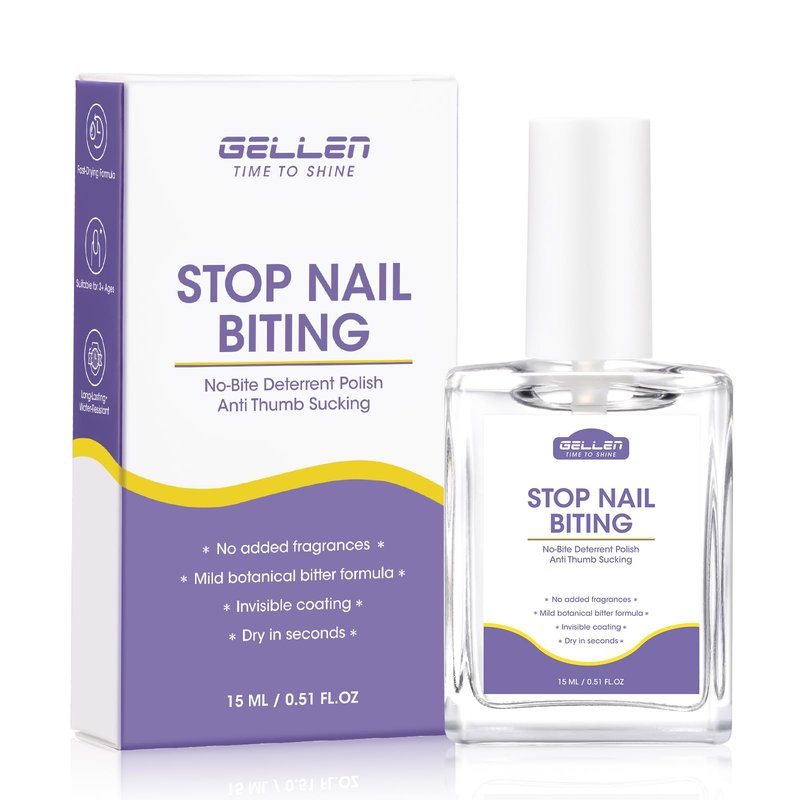 Gellen Nail Biting Treatment for Kids & Adults - 15ml Safe Nail Biting Prevention Thumb Sucking Deterrent Bitter Taste No Biting Nail Polish Nail Care Solution to Help Stop Finger Biting & Nail Repair