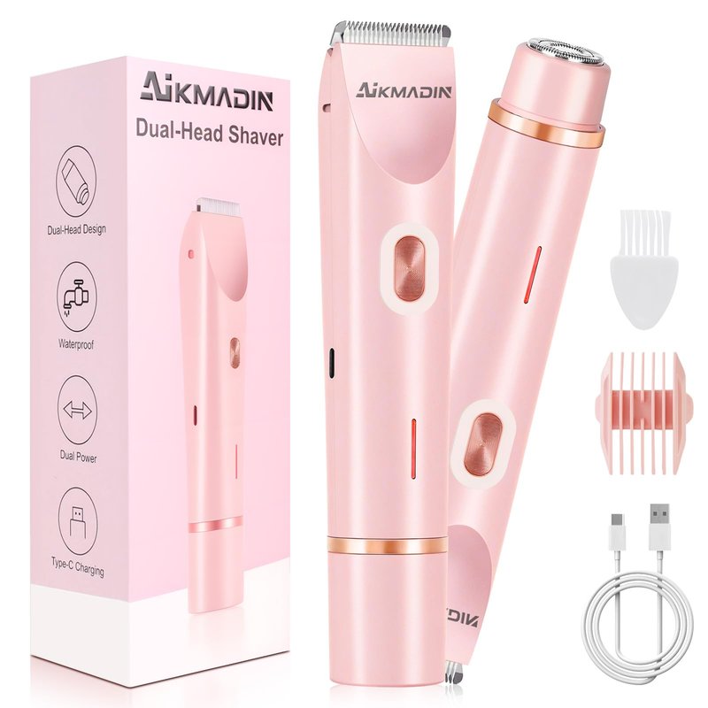 Dermave Bikini Shaver,Bikini Trimmer for Women,2 in 1 Dual Head Waterproof & Painless Electric Razors for Pubic Hair(Pink)