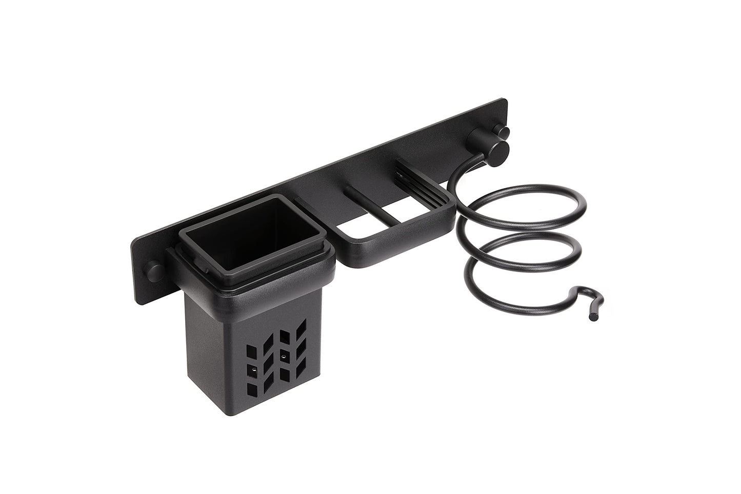 YUET Hair Dryer Holder Hairdryer Station Wall Mounted Shelf Bracket Straightener Stand Hanger Organizer Blow Storage w/Cable Tidy Rack For Dressing Table Bathroom Aluminum Professional,Black With Cup