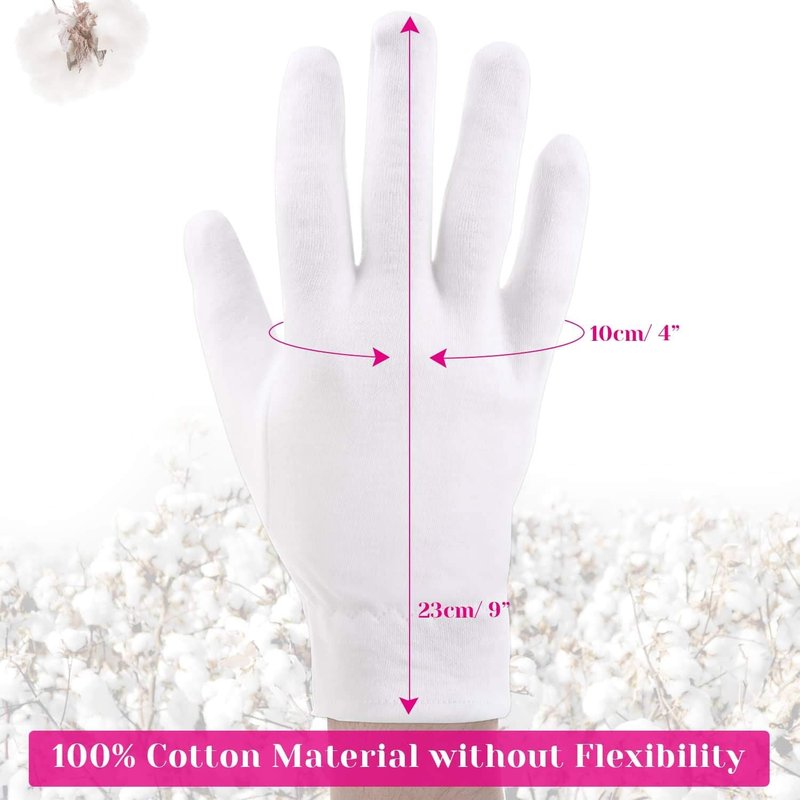 Selizo 100% Cotton Gloves - 10 Pairs for Eczema Relief & Moisturizing Dry Hands | White for Women