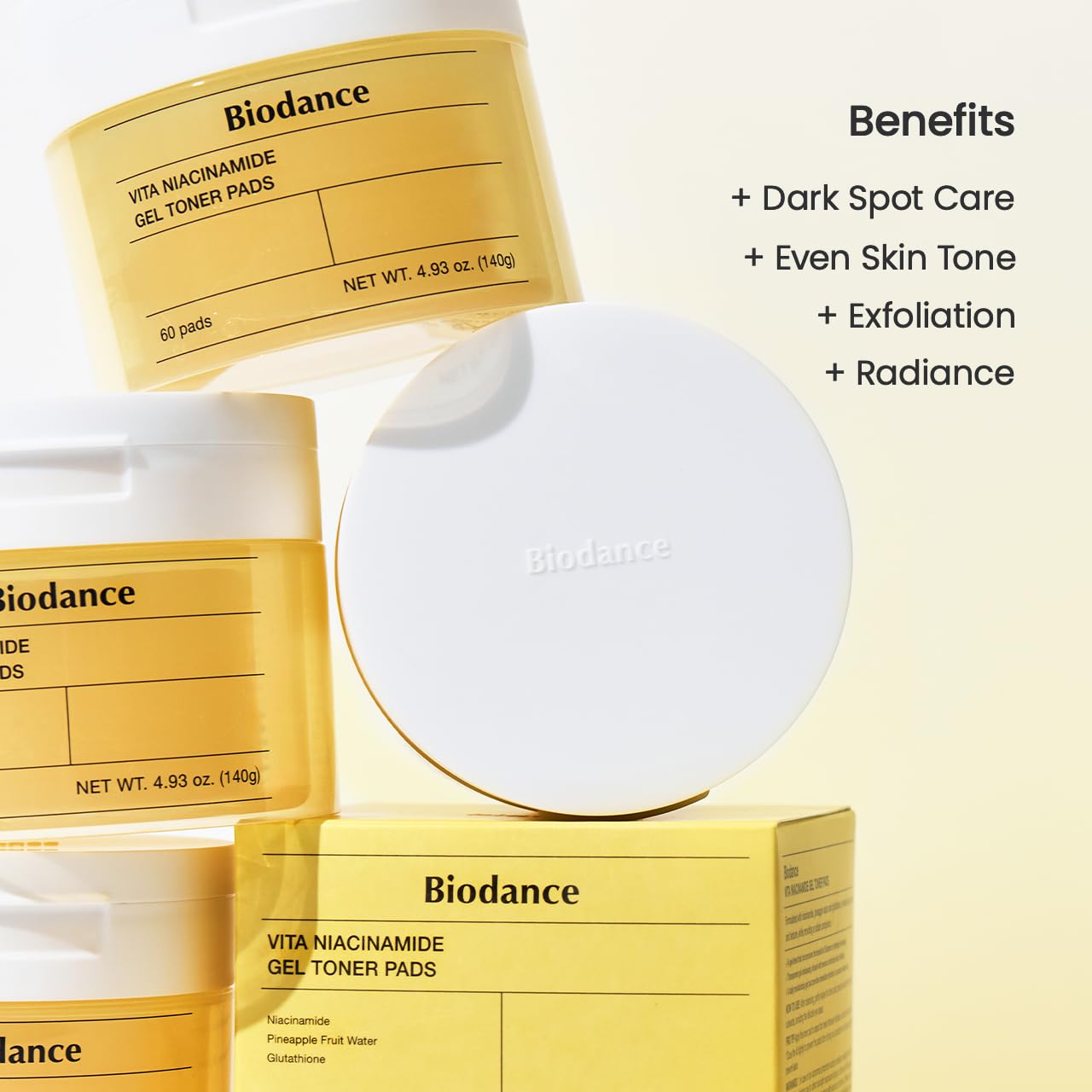 Biodance Vita Niacinamide Gel Toner Pads, Dark Spot Corrector, Evening Skin Tone, Gentle Exfoliating Toner Pads with Vitamin C, Pre-Soaked Pads, Korean Skin Careㅣ4.93 fl.oz.(140g)*60Pads