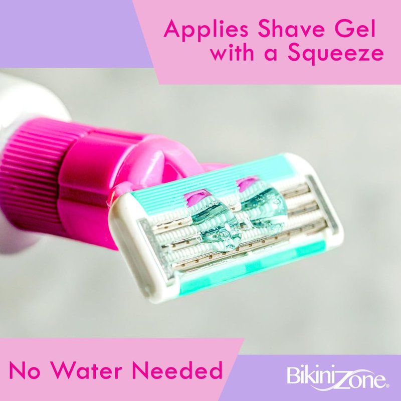 Bikini Zone Flow All-in-One Travel Razor with 1 oz Anti-Bump Shave Gel, 3-Blade Disposable Razor for Bikini & Sensitive Areas