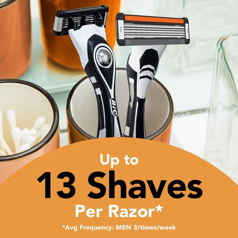 BIC Flex 5 Men's Refillable 5-Blade Razors with 1 Handle and 12 Cartridges, Smooth Shave Gift for Men