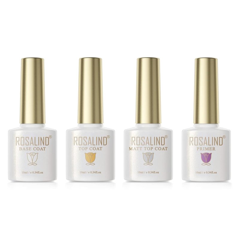 ROSALIND Nail Primer & Base Coat Set - 4 PCS 10ML Quick Drying Glossy & Matte Gel Polish for Long-Lasting DIY Nail Art